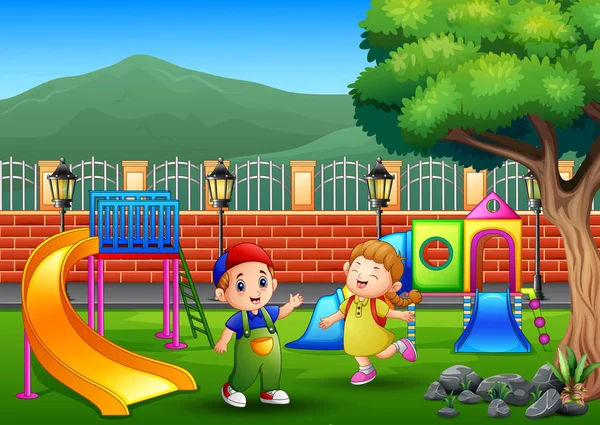 Šťastné Děti Hrají Veřejném Parku — Stockový vektor