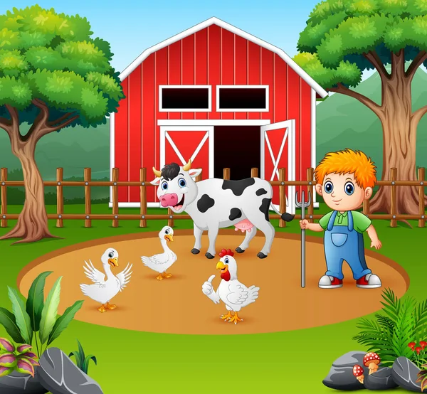 Granjero Animal Granja Corral — Vector de stock