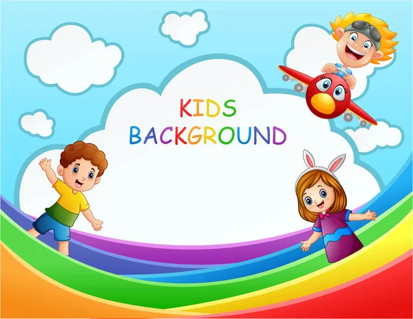 Crianças Felizes Ilustração Colorida Arco Íris — Vetor de Stock