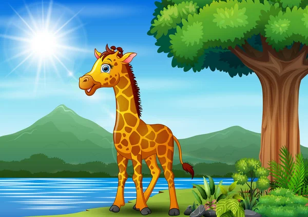 Giraff Njuter Naturen Ensam — Stock vektor