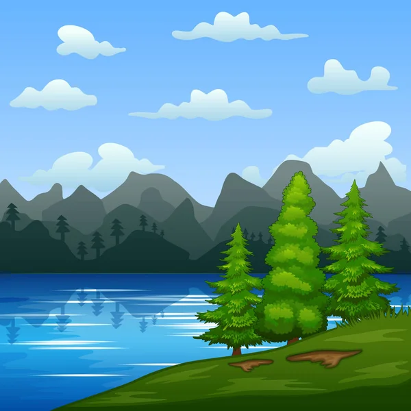 Ilustración Del Paisaje Verde Junto Río — Vector de stock