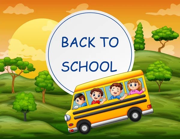 Вернуться Школьному Шаблону Детьми Школьном Автобусе — стоковый вектор