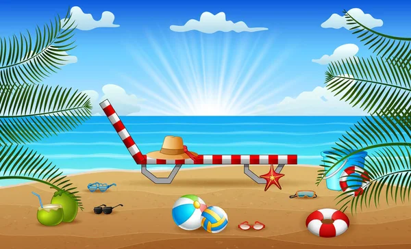 Praia Tropical Com Brinquedos Areia Mar — Vetor de Stock