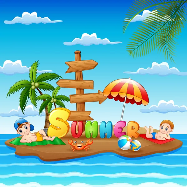 Vacaciones Verano Con Niños Isla Playa — Vector de stock