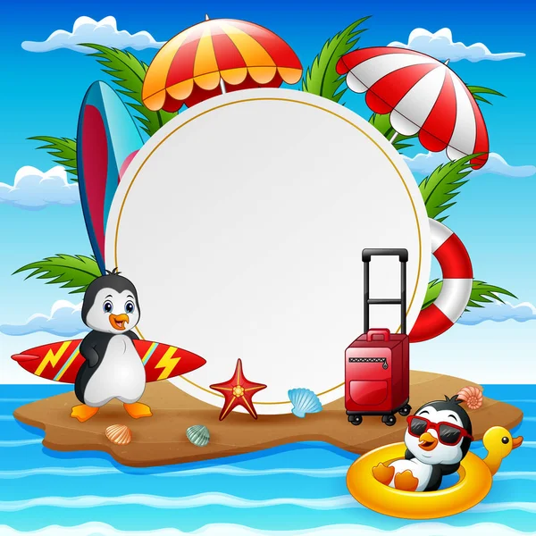 Fundo Férias Verão Com Pinguins Ilha — Vetor de Stock