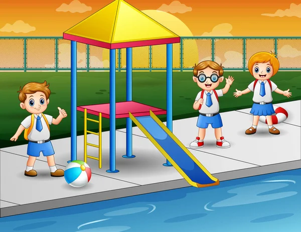 Glückliche Kinder Schwimmbad — Stockvektor
