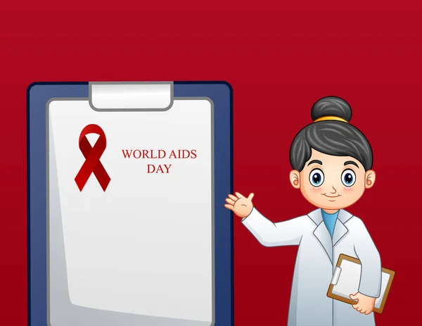 Лікар Презентує Дошку Текстом World Aids Day Червоною Стрічкою — стоковий вектор