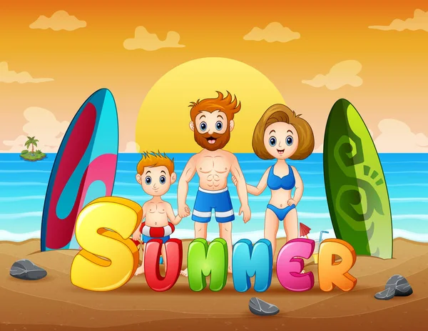 Familia Feliz Vacaciones Verano Ilustración — Vector de stock