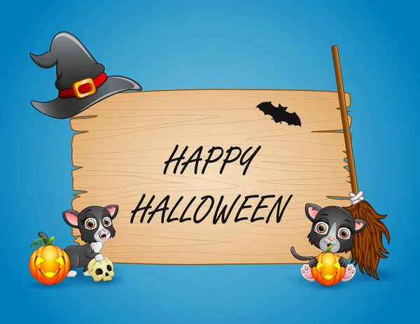 Feliz Texto Halloween Con Gatos Negros Marco — Archivo Imágenes Vectoriales