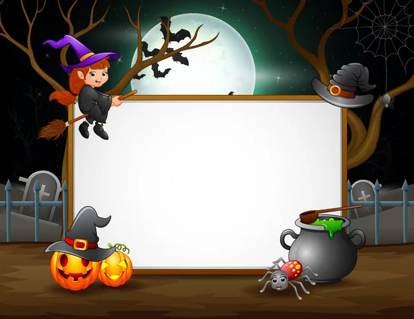 Halloween Nacht Hintergrund Mit Leerem Schild — Stockvektor