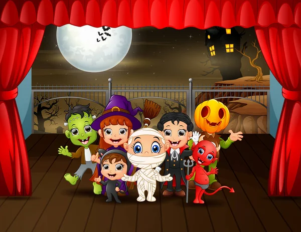 Tema Halloween Con Bambini Costume Illustrazione — Vettoriale Stock