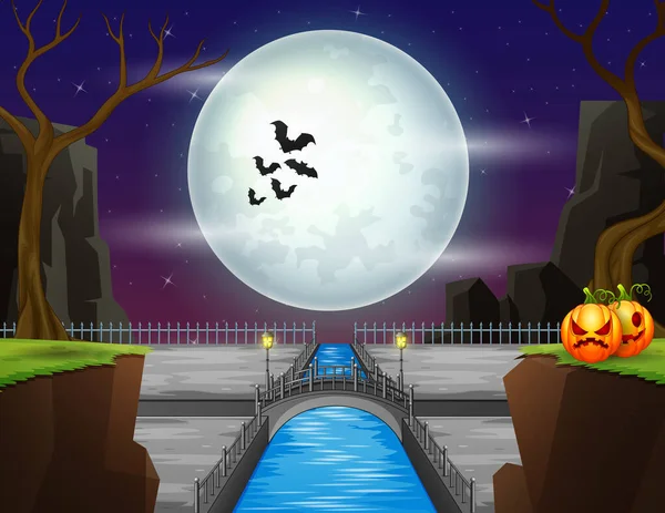 Illustrazione Uno Sfondo Luna Piena Nella Notte Halloween — Vettoriale Stock