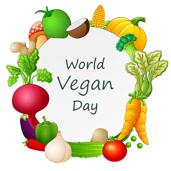 Happy World Vegan Day Concept Avec Différents Légumes Sur Cadre — Image vectorielle