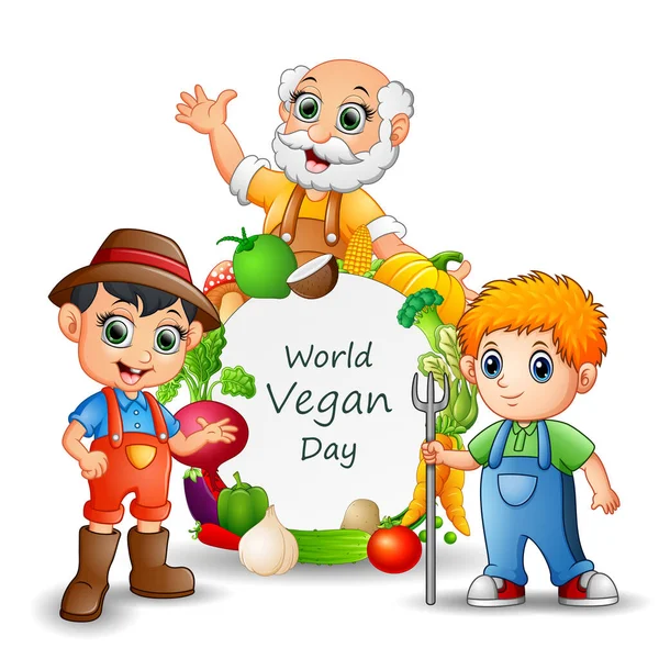 World Vegan Day Template Met Boeren Groenten Frame — Stockvector