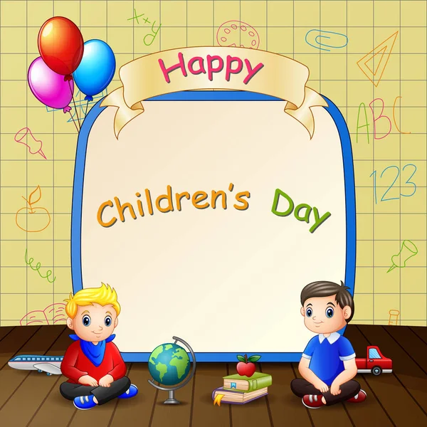 Happy Children Day Kids Sitting — стоковый вектор