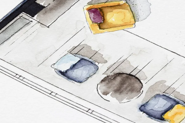 Desenho a lápis em parquet piso ilustração aquarela floorplan — Fotografia de Stock
