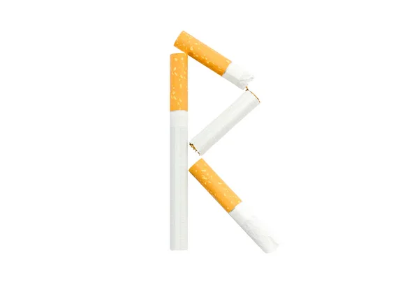 Cigarros dobrados em forma de letra "R" sobre fundo branco — Fotografia de Stock