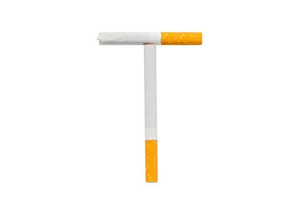 Cigarettes folded in the shape of the letter "T" on a white background — Stock Photo, Image