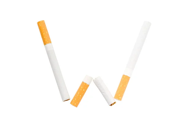 Cigarettes pliées en forme de lettre W sur fond blanc — Photo