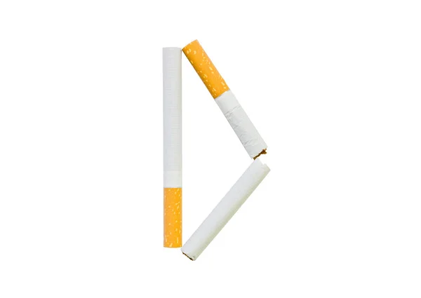 Cigarettes pliées en forme de lettre "D" sur fond blanc — Photo