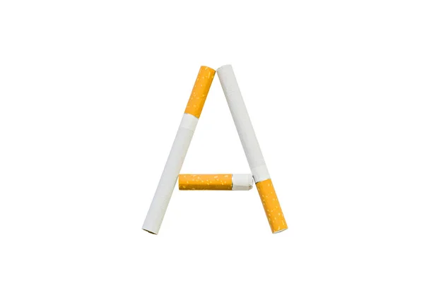 Cigarettes pliées en forme de lettre "A" sur fond blanc — Photo