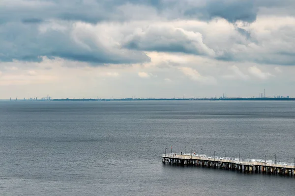 Jetée Bois Blanc Sur Une Mer Paysage Spectaculaire Ciel — Photo