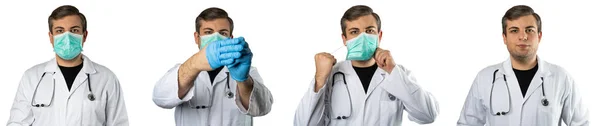 Uomo Caucasico Che Finge Medico Generale Bianco Scrub Con Stetoscopio — Foto Stock