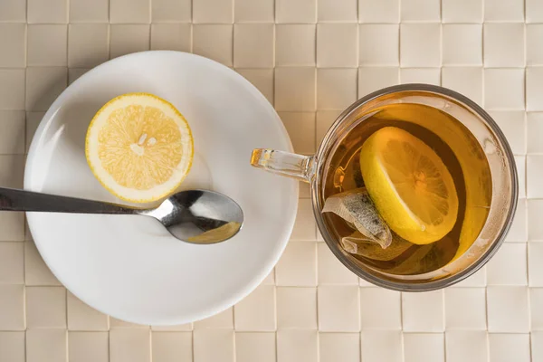Black Tea Lemon Natural Remedy Flu Cold Autumn Fall Season — Stock Photo, Image