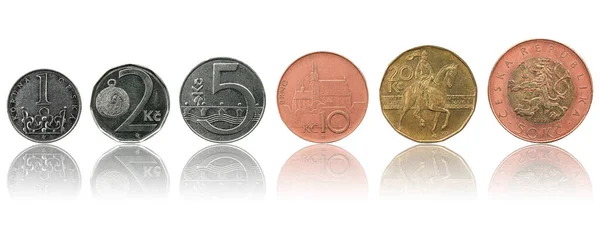 Šest Měnových Mincí České Republiky Czk Nebo Koruna Izolovaných Bílém — Stock fotografie