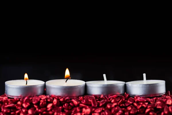 Four Candles Row Advent Season Christian Church Two Lit Copy — Stock Photo, Image