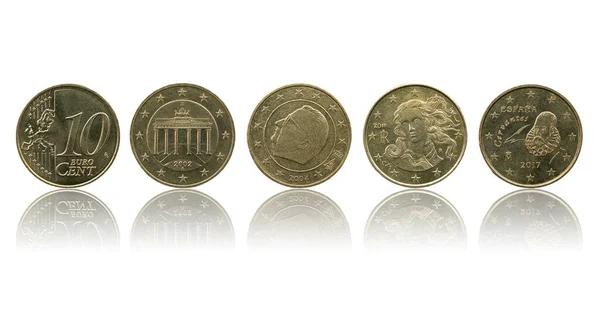Měna Evropské Unie Mince Eur Nebo Eurocent Izolované Bílém Pozadí — Stock fotografie