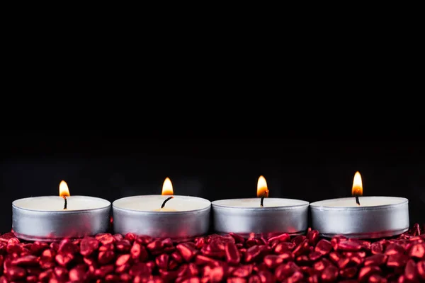 Four Candles Row Advent Season Christian Church Four Lit Copy — Stock Photo, Image