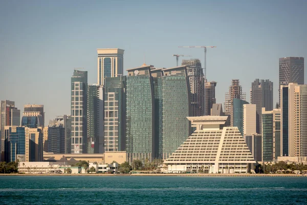 Skyline Doha Ködben Téli Napon Katar — Stock Fotó