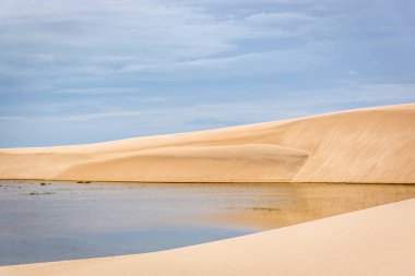 Bir mavi doğal havuzda benzersiz lencois Maranhenses Milli Parkı, Brasil