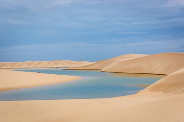 Bir mavi doğal havuzda benzersiz lencois Maranhenses Milli Parkı, Brasil