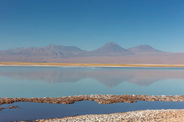 Amazing Landscape Atacama Salar Salt Floor Volcano Background Blue Sky — Stock Photo, Image