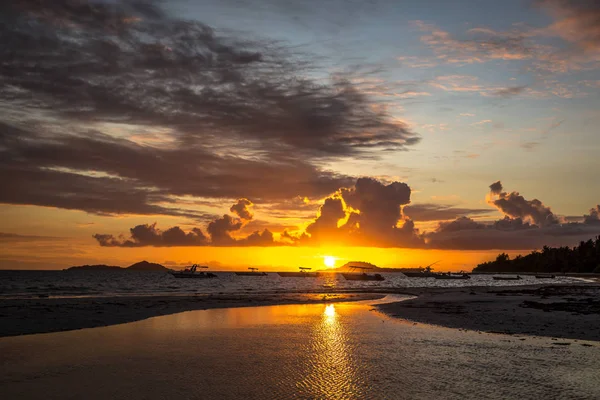 Colorato Tramonto Nell Isola Praslin Alle Seychelles — Foto Stock