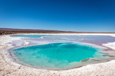 Mavi su lagün ortasında Şili'deki Atacama Çölü