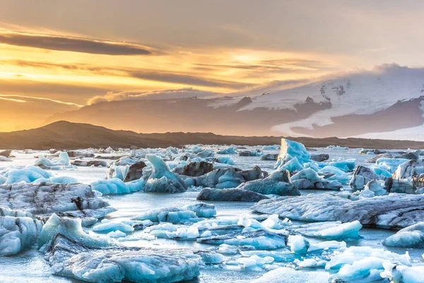 Coucher Soleil Incroyable Lagune Iceberg Islande — Photo