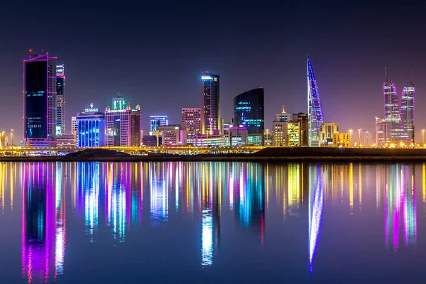 Skyline Manama Huvudstad Bahrain Med Världen Handel Center Byggnad Natten — Stockfoto