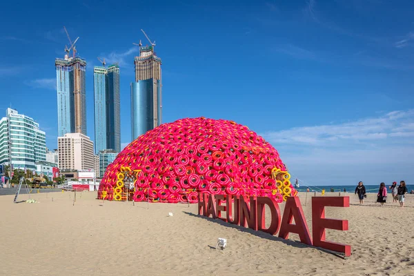 Busan Dél Korea Sep 2018 Haeundae Beach Díszített 2018 Busan — Stock Fotó