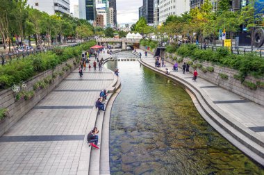 Seoul, Güney Kore - 10th Eylül 2018 - grup halkı ve turistlerin şehir Seul Güney Kore'de açık bir nehir kenarında bir açık hava Parkı zevk