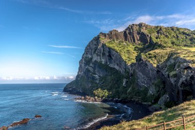 Jeju Adası Güney Kore'de ilk yeşil bitki örtüsü ile bir büyük rock dağ