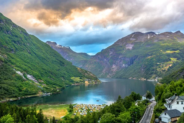 Fjord Van Noorwegen Een Late Zonsondergang — Stockfoto