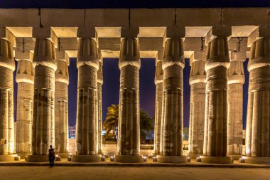 Luxor, Mısır - 12th Kasım 2018 - A turizm büyük bir tapınak içinde geceleri Mısır'ın Luxor adlı having fun