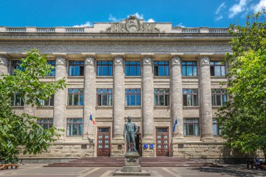 Chisinau, Moldavia - July 4th 2018 - The government building of Moldavia in the capital Chisinau in a summer blue sky day in Europe clipart