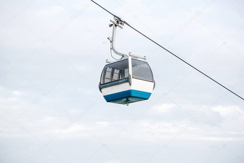 funicular or ropeway and public transport through gulf or river or channel in Lisbon in Portugal.