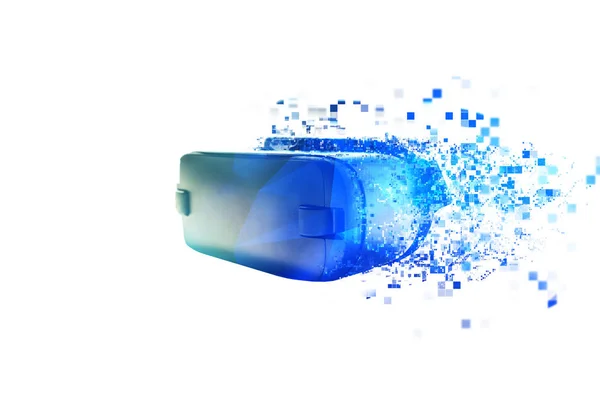 Ochelarii de realitate virtuală sunt împrăștiați de pixeli sau ochelari VR cu efecte vizuale. Tehnologia prezentului și a viitorului — Fotografie, imagine de stoc
