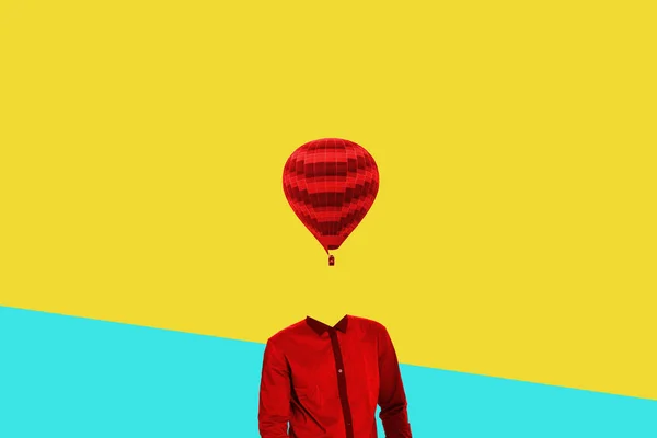 Concepto mínimo surrealista. Un globo en lugar de una cabeza humana. Minimalismo y surrealismo — Foto de Stock