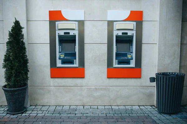 Modern street ATM machine for withdrawal of money and other financial transactions — Stock Photo, Image